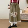 Japanese Forest Embroidered Lace Corduroy Skirt Autumn Retro Versatile Elastic Waist Women Skirt