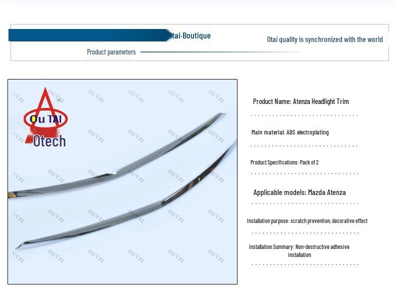 Otai Headlight Trim Bright Strip for Mazda Atenza Eyebrow Decoration