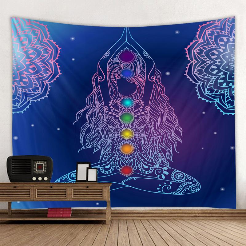 Статуя Будды, медитация, 7 чакр, гобелен, настенный психоделический кристалл, фон неба, ковер для йоги, декор в стиле бохо