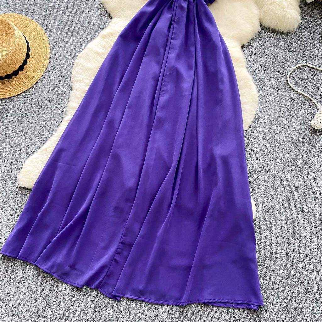 Summer Women Sexy Purple Strapless Open Back Sequined Beading Long Midi Holiday Beach Dress