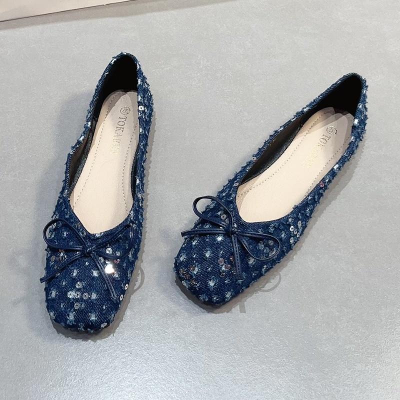 Fashion 2025 Spring New French Style Flat Shoes Fashion Versatile Elegant Bow Women Flats Shallow Mouth Soft Sequin Women Shoes Mujer