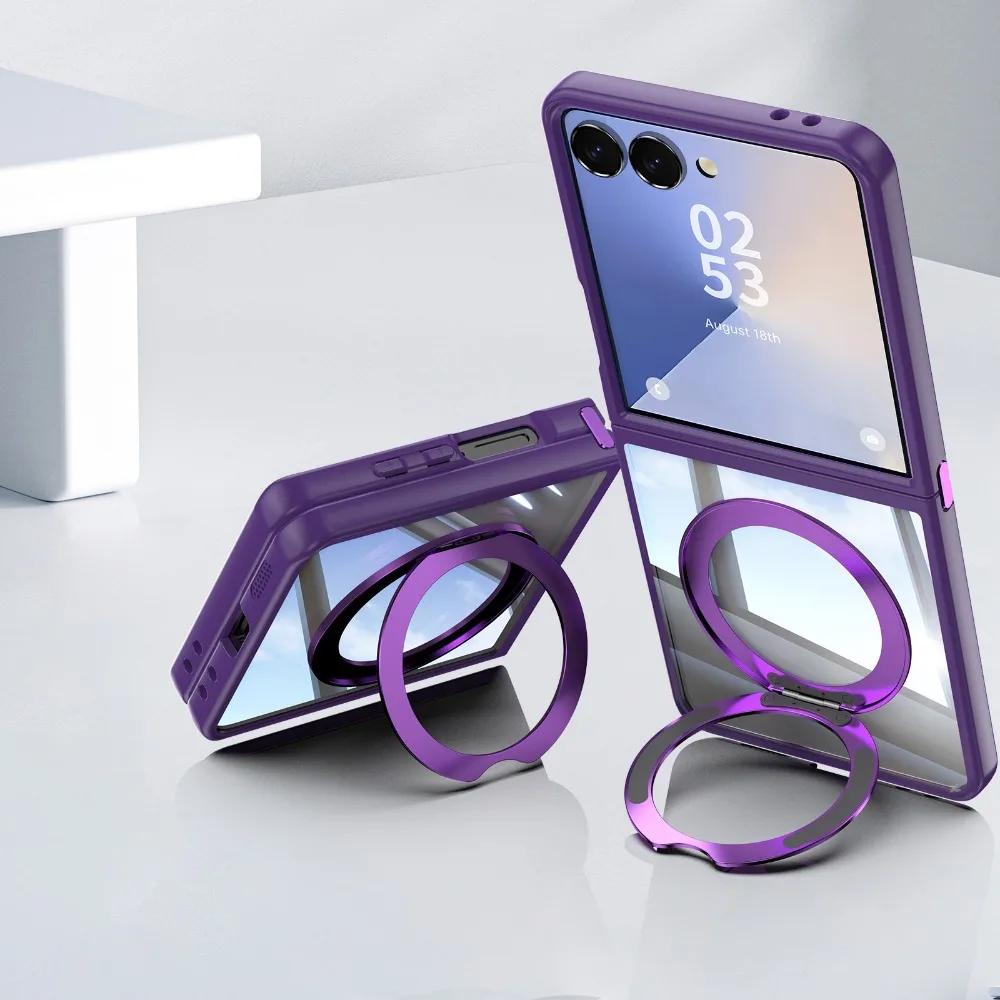 360 Magnetic Ring Holder Phone Case for Samsung Galaxy Z Flip 7 FE 6 5 Flip7 Flip6 Flip5 5G Clear TPU PC Cover with Kickstand