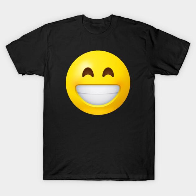 Asian Size Men Black Print T-shirt Big Smile Emoji No-Cut Print Cotton Tshirt