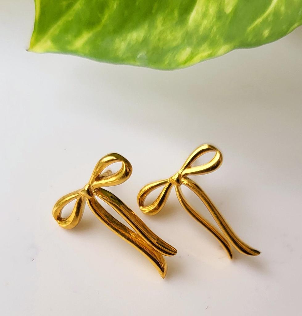 Серьги-ювелирные изделия с натуральным бантом из стерлингового серебра 925 пробы с золотым покрытием, подарок для нее A 69