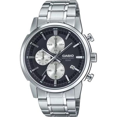Мужские часы Casio Standard MTP-E510D-1A2V Кварцевые с хронографом 1/10 секунды Черный/Серебристый