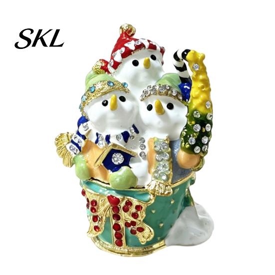 Festive Tabletop Decoration for Christmas Theme Jewelry Box with Magnetic Hinge, Alloy Enamel Vintage Holiday Seasonal Home Accents Style Organizer,