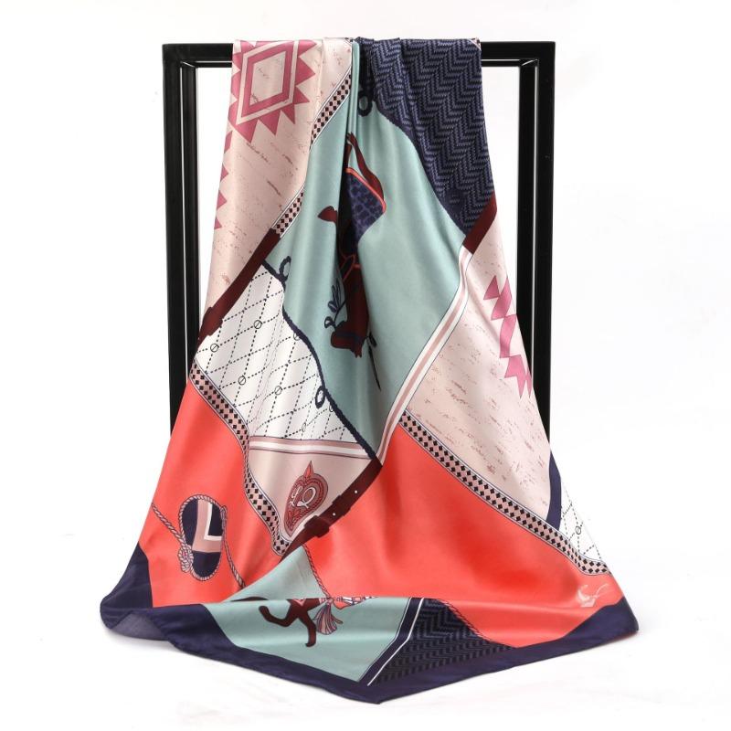 Autumn and Winter Simulated Silk New Irregular Geometric Splicing Printed Square Scarf Cm Fashion Versatile Scarf Shawl Silk Scarf