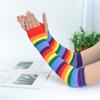 Rainbow Colored Striped Knitted Sunscreen Warmer Fingerless Arm Sleeve Halloween Costume Gloves