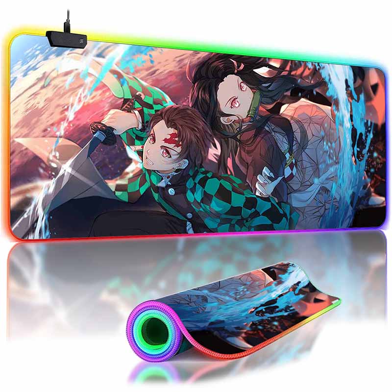 RGB Backlit Anime D_Demon S_Slayer Mouse Pad Cute Anime Grils Lager Gamer Cabinet Overwatched Mouse Mat Non-Slip Keyboard Mat