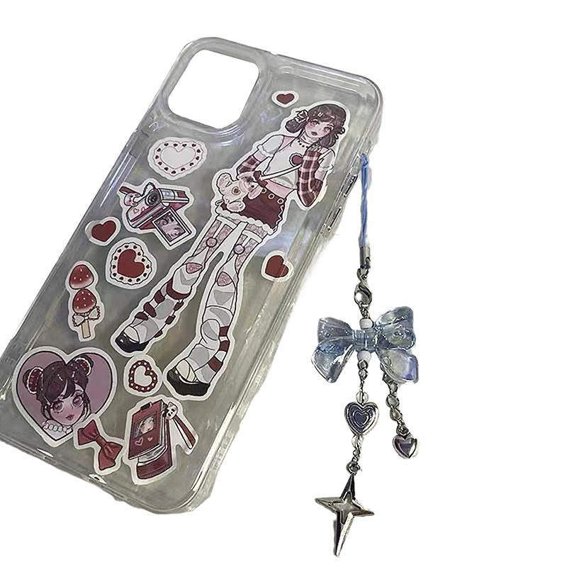 Творческий ручной работы синий бант прозрачное сердце бусины шнурок подвеска ремешок милый узел звезды кулон девушка женщина брелок шнурок для телефона