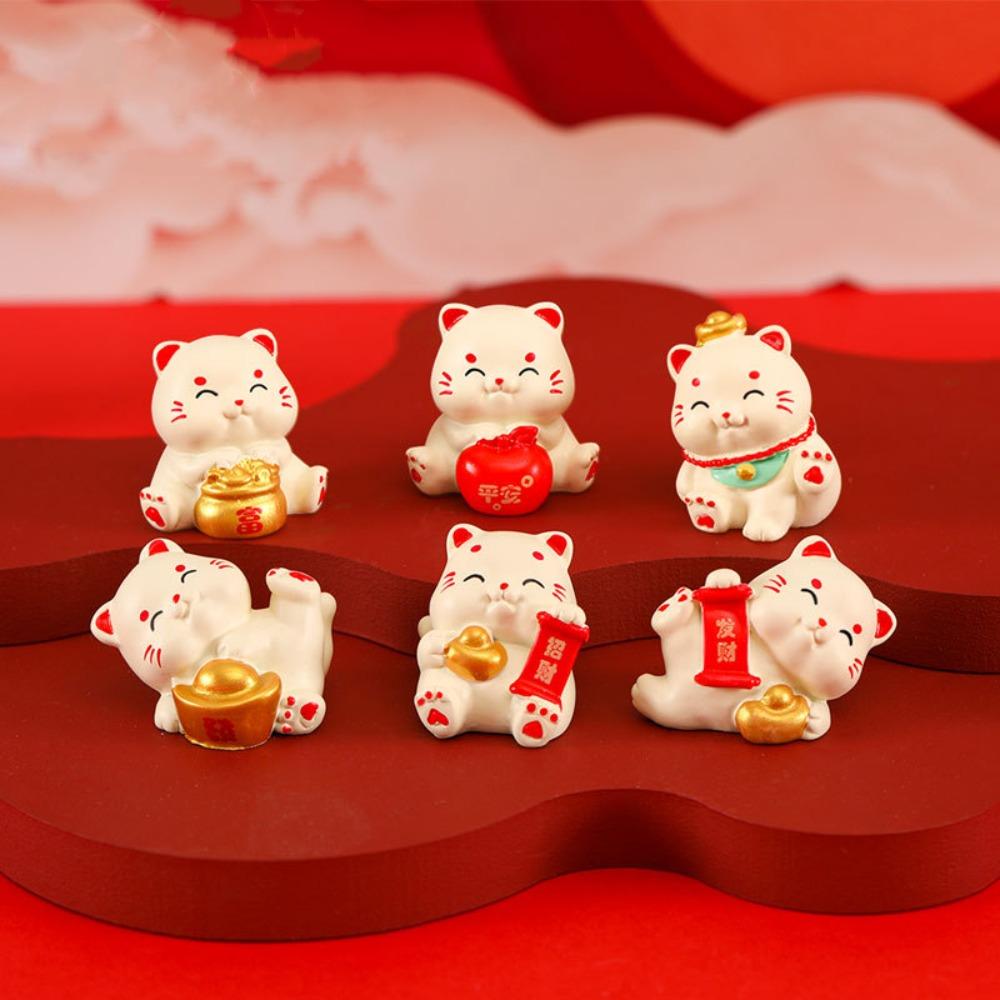 Cute Resin Mini Lucky Cat Ornaments Cartoon Fortune Cat Miniature Figurine Micro Landscape Crafts Decoration Home Car Decor