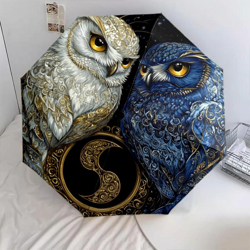 Узор "Две совы", автоматический складной зонт, портативная и складная конструкция, 8 спиц, рождественский или день рождения подарок.