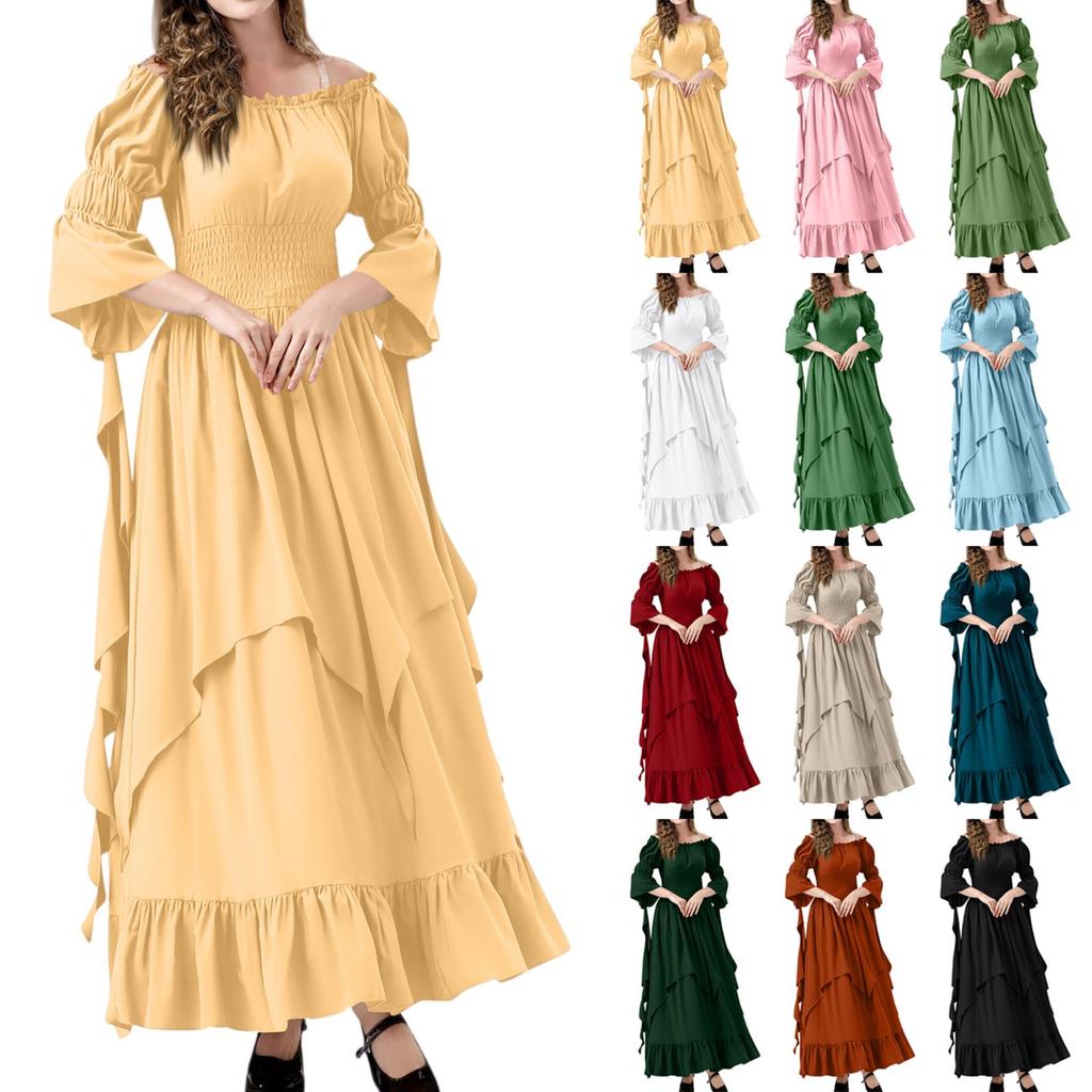 Women's Vintage Solid Color Lace Collar 3/4 Sleeve Cos Dress