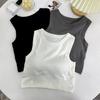 Women Bottoming Vest Seamless Sleeveless Pure Color Padded Stretchy Round Neck Dry Dry Cooling Crop Top Summer Sport Basic Tank Top