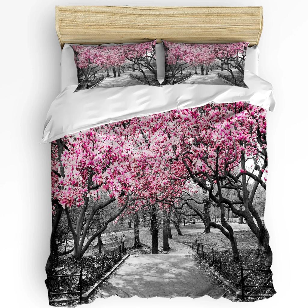 Peach Blossom Petals Leaves Flower Bedding Set 3pcs Duvet Cover Pillowcase Kids Adult Quilt Cover Double Bed Set Home Textile