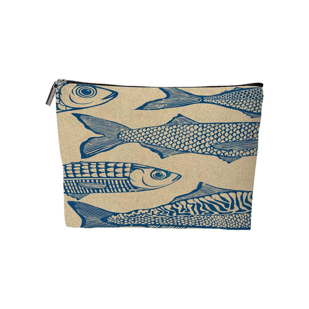 Vintage Sardines Pattern Makeup Bag With Zipper Lightweight Travel Cosmetic Organizer For Women Durable Storage Bag Change Purse