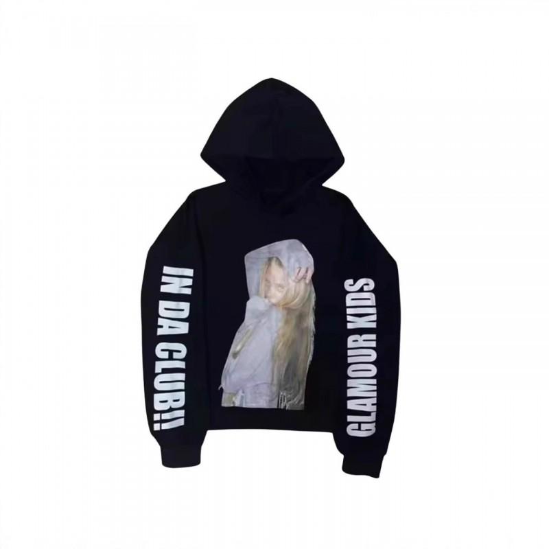 Y2K Vintage Graphic Hoodie Women Loose Fit Streetwear Oversized Pullover Sweatshirt Black Gray