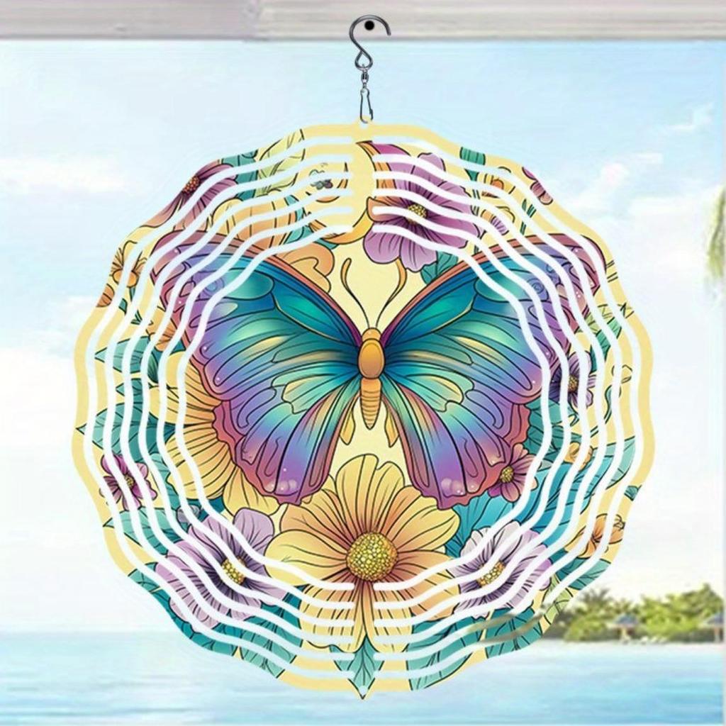 Moonlit Butterfly Floral Metal Wind Spinner 3D Mandala Design for Outdoor Garden Yard Decor No Electricity Thanksgiving Christmas Gift