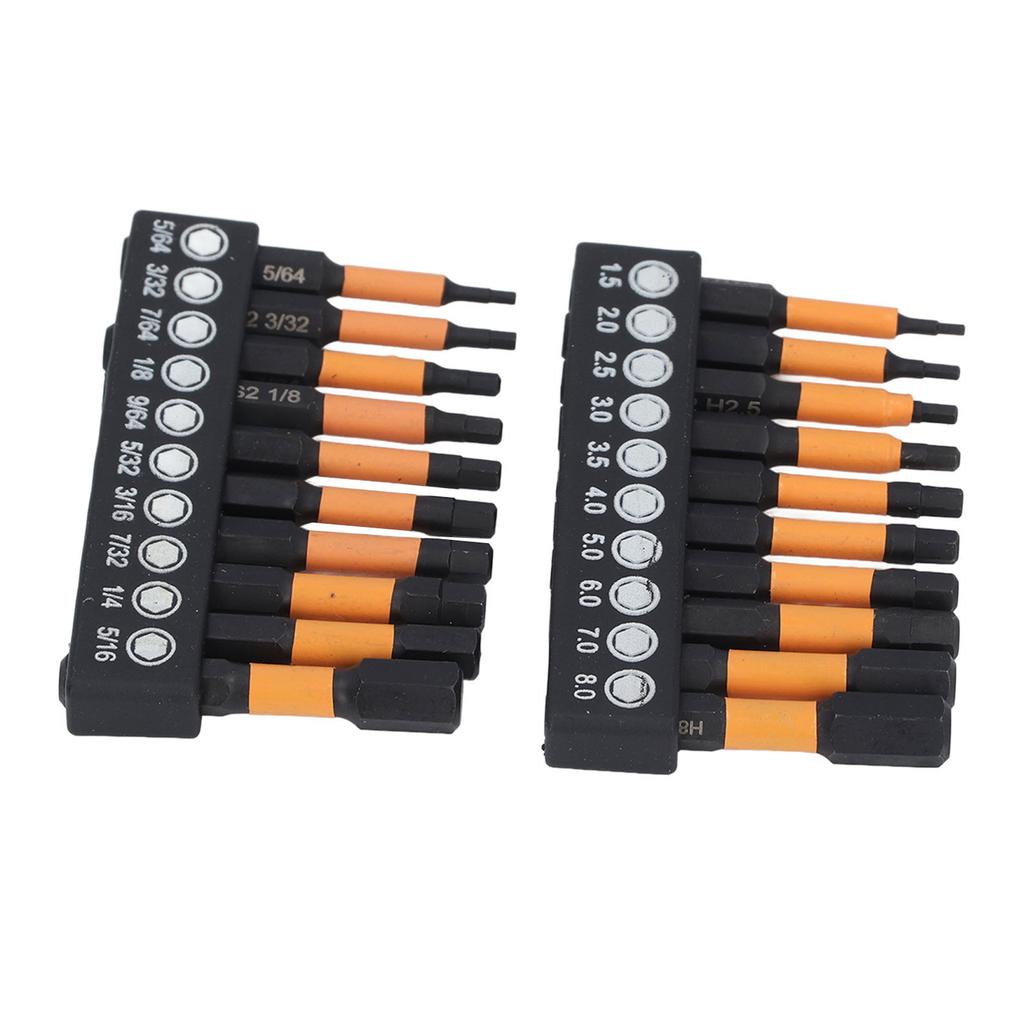 Набор из 20 шестигранных бит с хвостовиком 1/4 дюйма, метрических и дюймовых, магнитных, из легированной стали, для отвертки