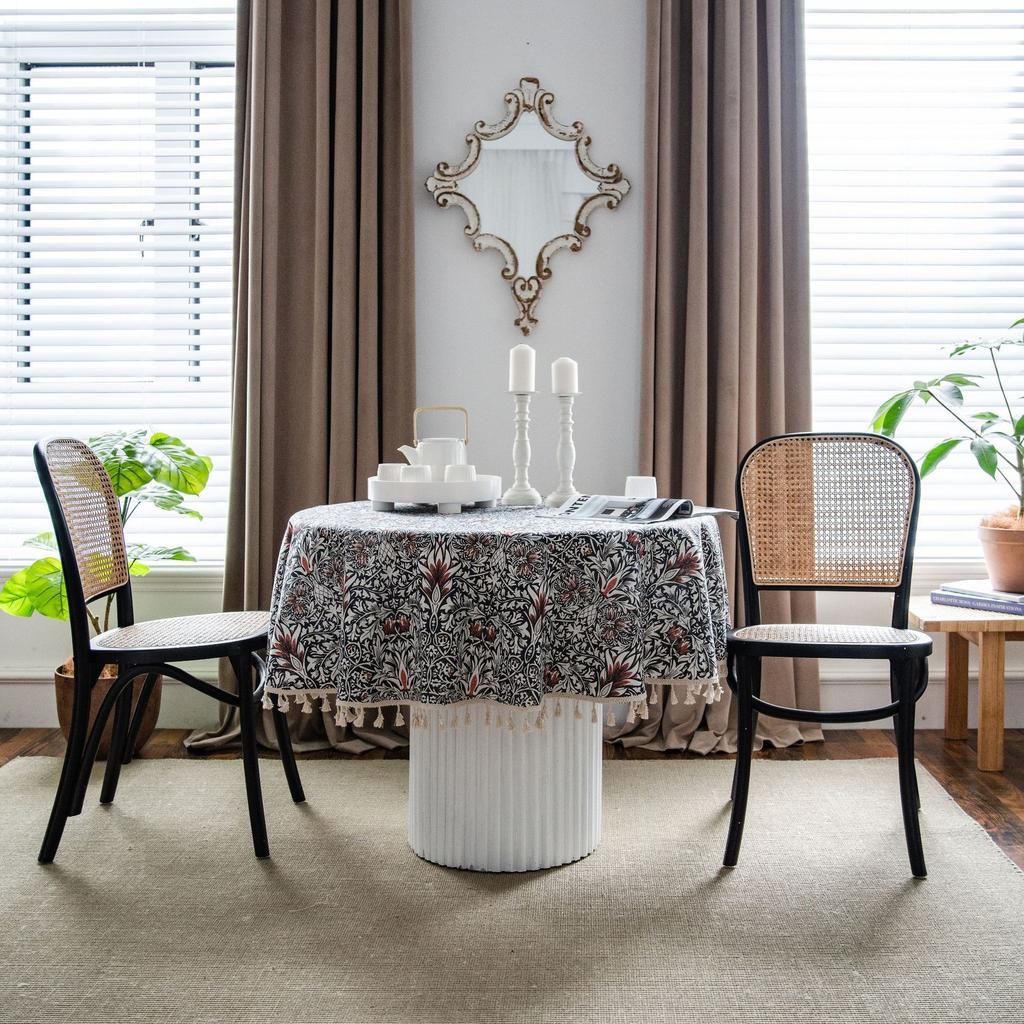 Decorative Tablecloth with Rice Base, Small Floral Print Round Green Fringe Cloth - Suitable for Holiday Dining Rooms, Living Rooms, Family Gatherings