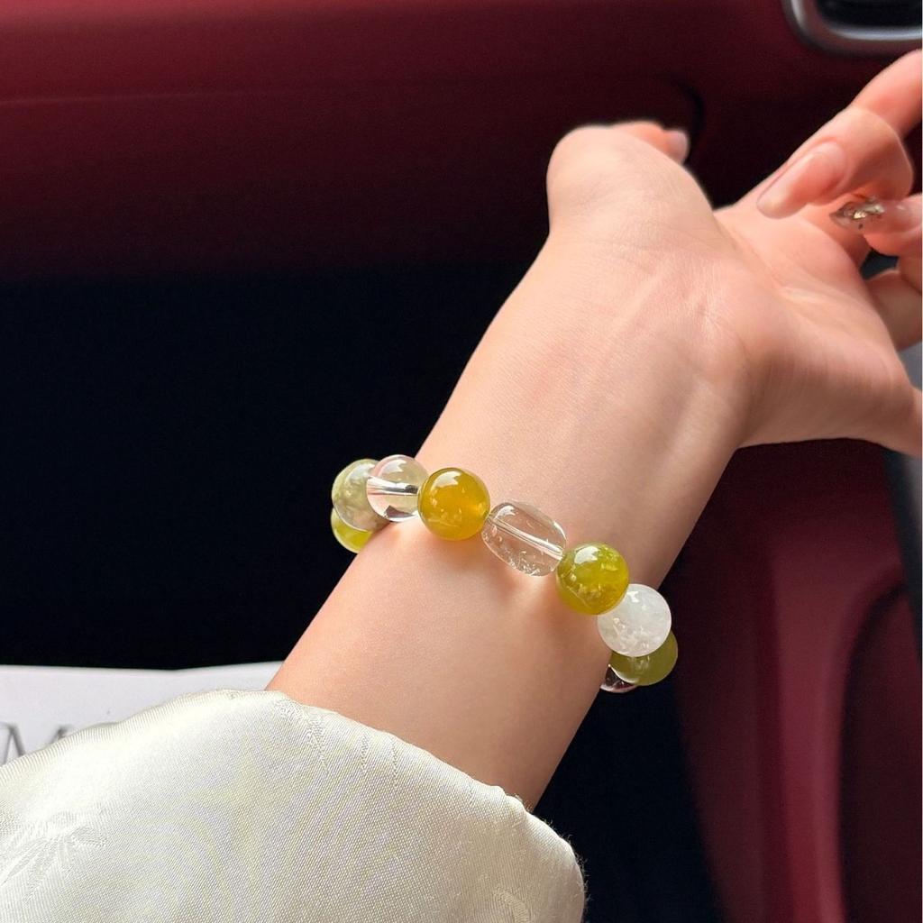[Green Pine Forest] Women's Trendy Original Natural Green-Toned Multi-Gem Crystal Beaded Bracelet Xiuyu Jade White Quartz