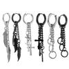 Black Tassel Chain Feather For Man Stainless Steel Coil And Titanium Steel Ear Bone Buckle Hip-Hop Earrings Gift Jewelry
