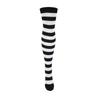 Women's Black and White Striped Cotton Knee High Socks