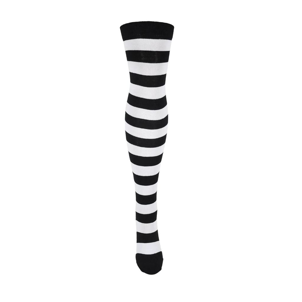 Women's Black and White Striped Cotton Knee High Socks