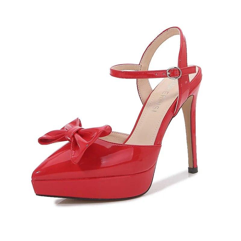 Женские туфли на шпильке, пикантные модные сандалии с острым носком и бантом, каблук 12 см, платформа 2,5 см WZ