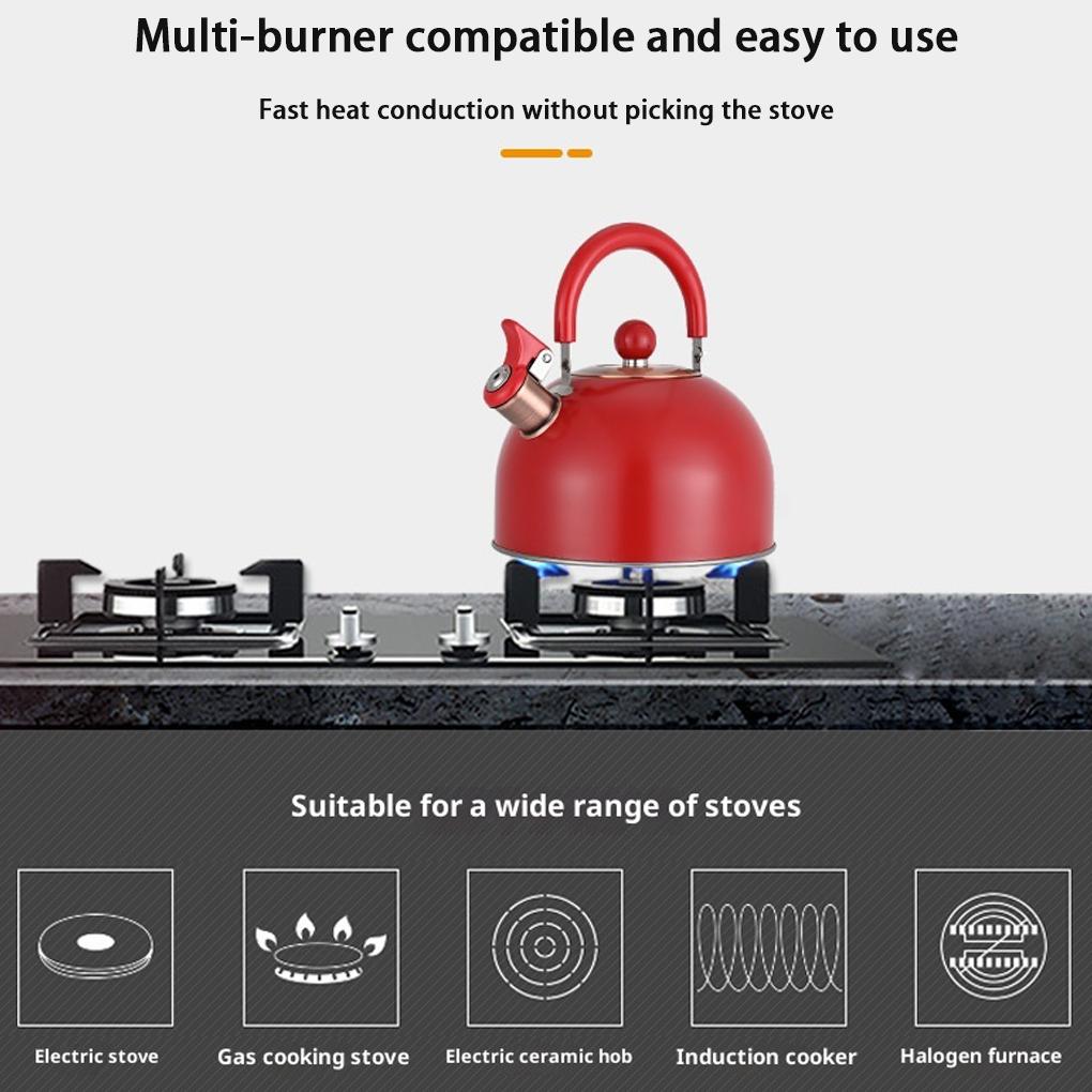 2,5 л Красный чайник со свистком, с двойным дном, чайник для плиты, с термоизолированной ручкой, прочная сталь для нагрева - для плит