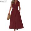 ZANZEA Women Casual Turn Down Collar Sleeveless Summer A-line Dress