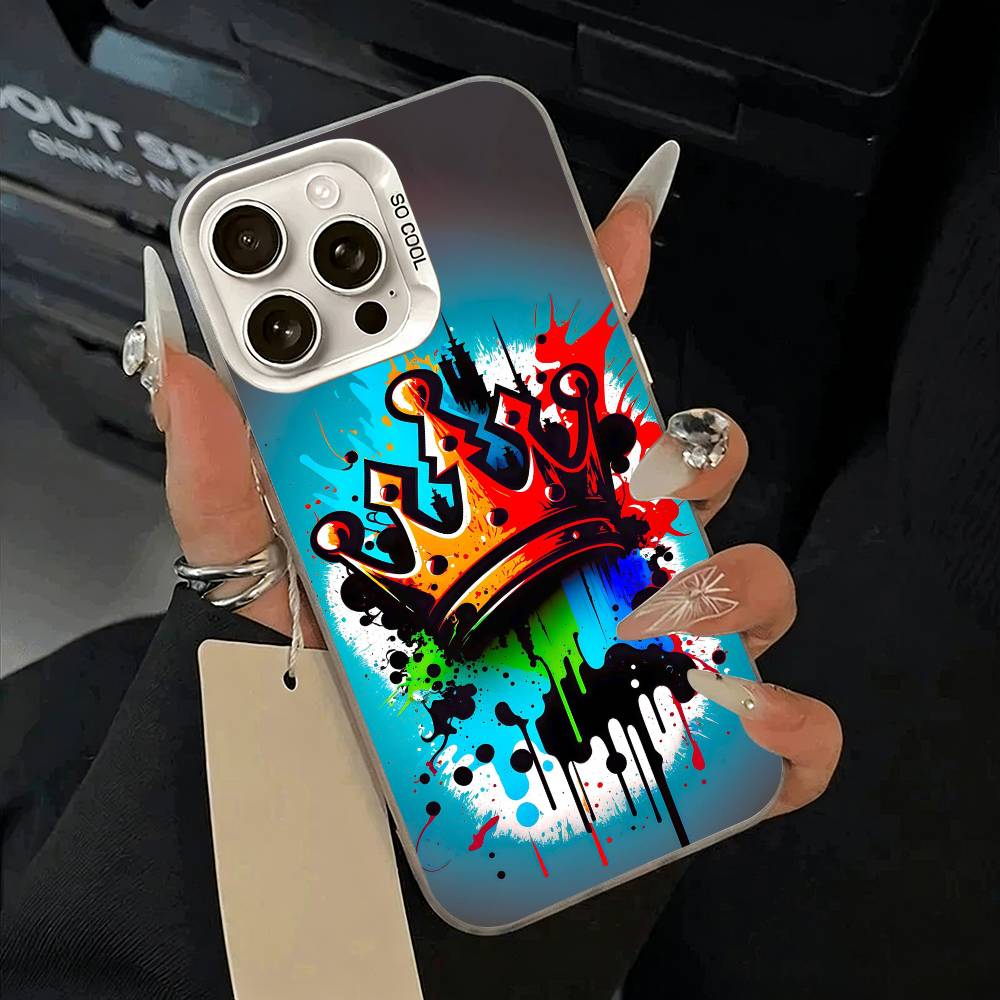Крутой - Красочный Чехол-Граффити для IPhone 17 Air 16 15 14 13 12 11 Pro Max Белый Серебристый Жесткий Чехол