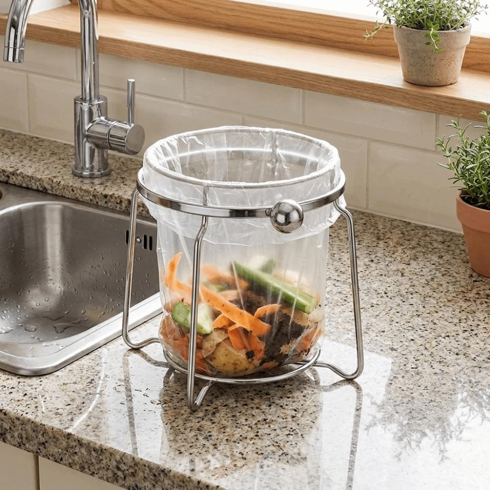 Stainless Steel Trash Bag Holder Rust-proof Garbage Bag Stand Kitchen Storage Rack Kitchen Use
