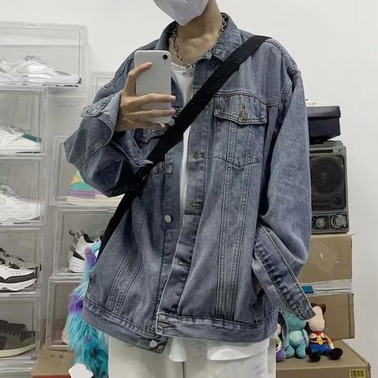 Мужское пальто-карго с лацканами, множеством карманов, однобортное джинсовое пальто, повседневная джинсовая куртка в спортивном стиле, уличная одежда