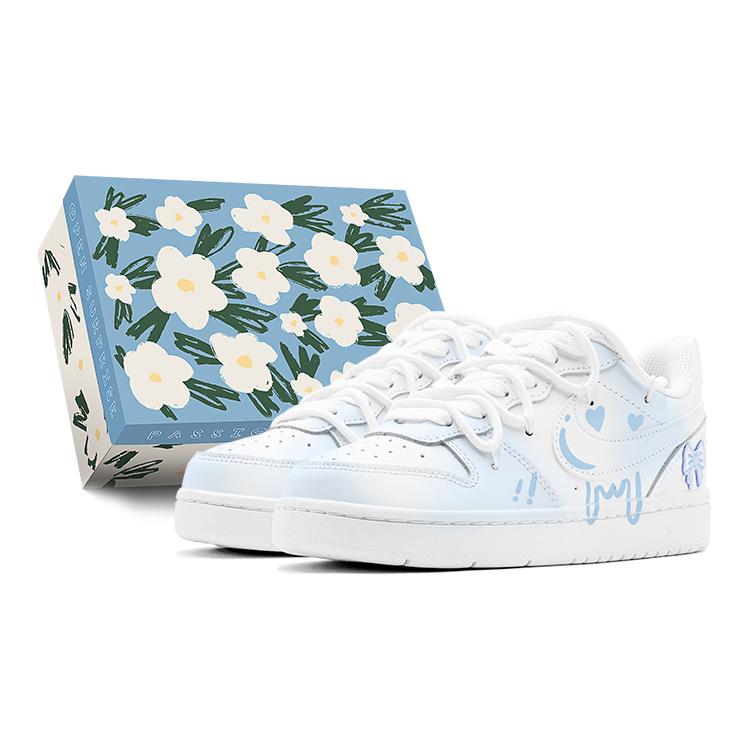 Nike Кроссовки Court Borough Ice Blue Heart Низкие Скейтборд Обувь Женские Синий Белый BQ5448-100(TeamS-S-BOX)