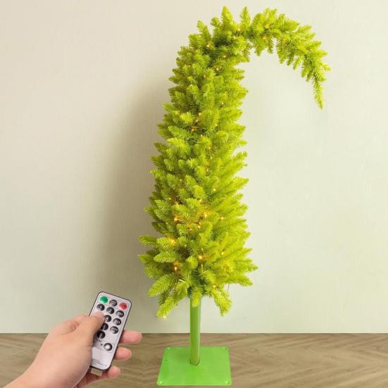 Верхушка рождественской елки из сосновых иголок с подсветкой, изогнутая искусственная зеленая рождественская елка с гирляндой