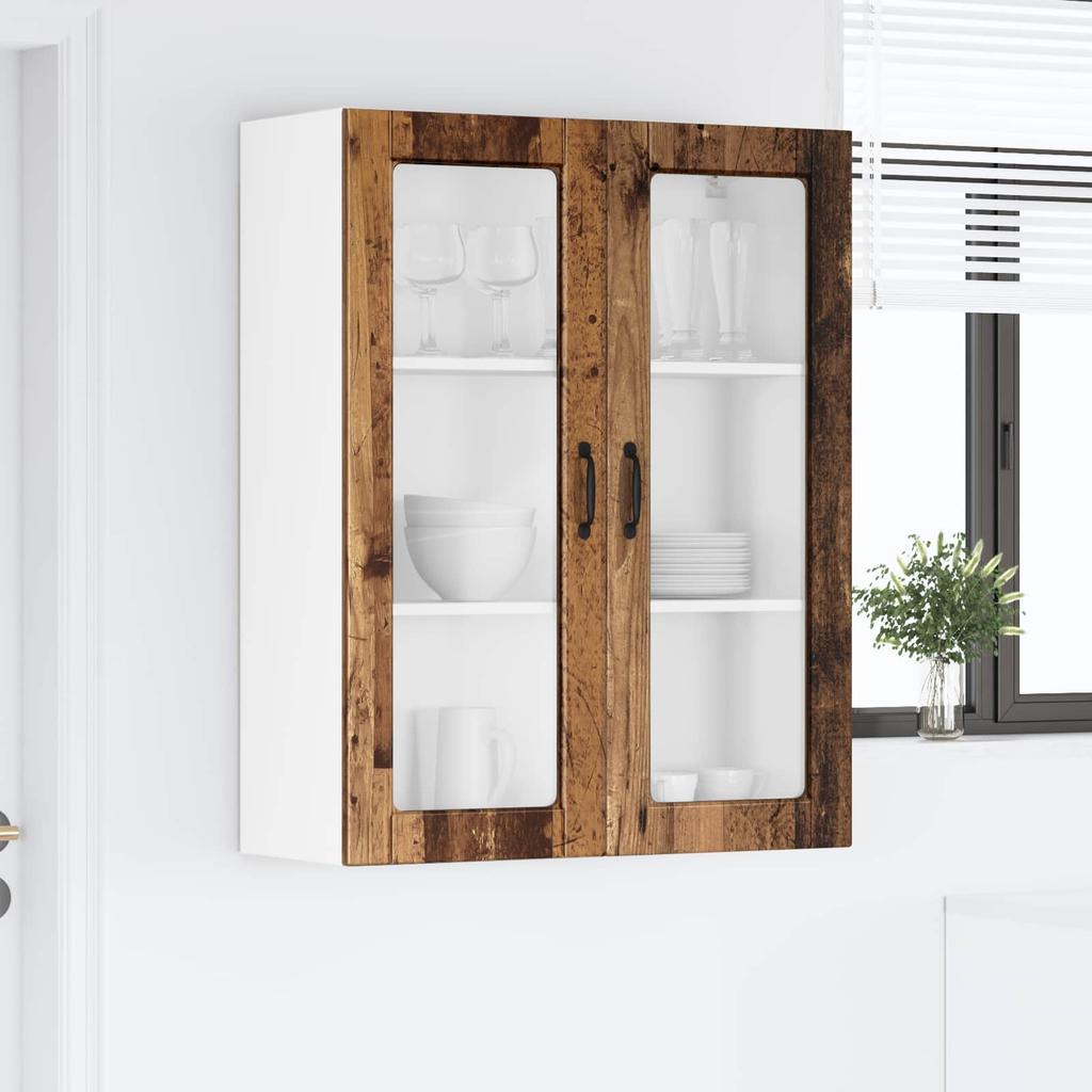 Porto Wall Mounted Glass Cabinet Reclaimed Wood Style 80 x 31 x 100 cm Particleboard