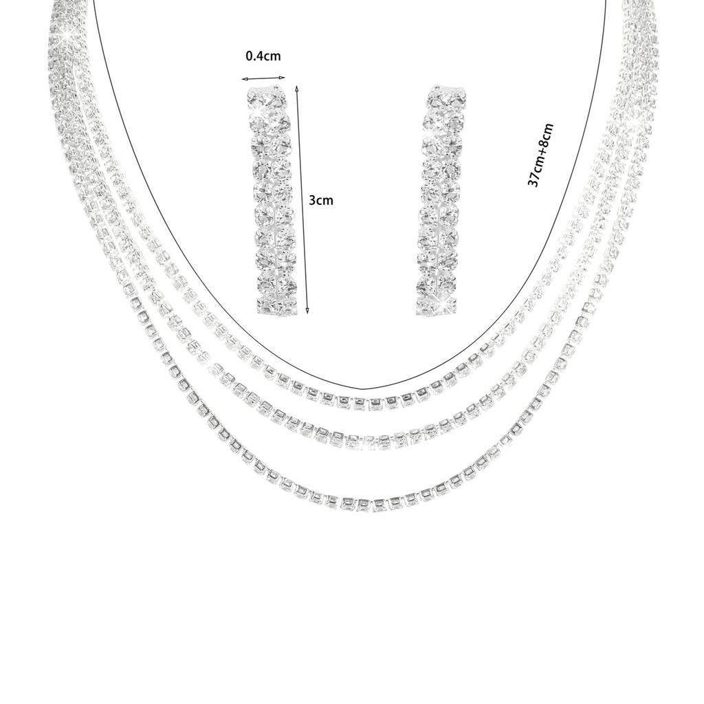 High-Grade Shiny Necklace Earrings Two-Piece Wedding Dress Accessories Fashion Bridal Jewellery Set Street Earrings Necklace