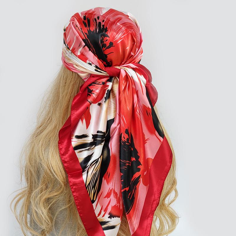 Silk Square Scarf Women Satin Shawl Wrap Hijab Female Hair Band Wrist Luxury Headkerchief 90*90cm Echarpe Bandana