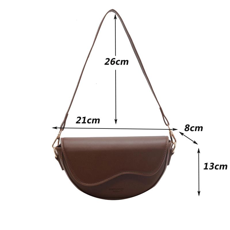 Women Vintage Solid Color Flap Small Saddle Shoulder Underarm Bag Fashion PU Leather Wide Strap Crossbody Bag