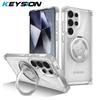 KEYSION Прозрачный чехол для MagSafe для Samsung Galaxy S25 Ultra 5G 360° Магнитное кольцо-подставка Беспроводная зарядка Прозрачный чехол для телефона