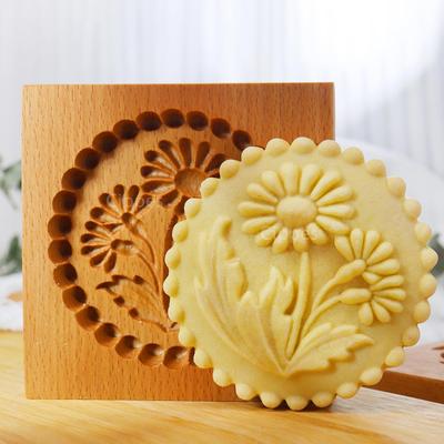 1 шт. Деревянные формы для печенья с цветочными узорами, 3D DIY резные тисненые формы для вырезания печенья для выпечки, торта из мастики, печенья