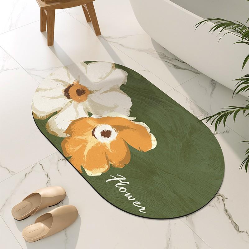 Коврик для пола в ванную комнату Силиконовый Диатомовая грязь Впитывающий Нескользящий Дверь Зона душа Современный Цветочный