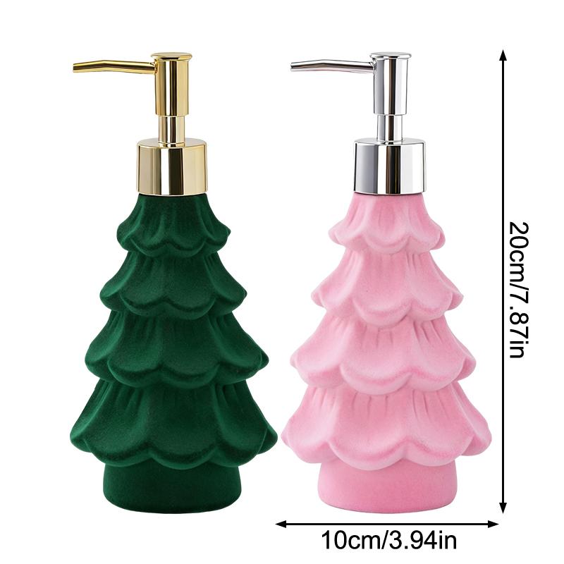 Christmas Soap Dispenser, Resin Green And Pink Holiday Christmas Tree Hand Dish Soap Dispenser