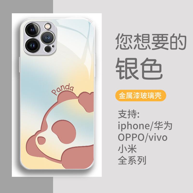 Милый чехол для мобильного телефона Панда Панда Apple 15Pro металлический окрас жесткий чехол iPhone17 женский защитный чехол 14pm