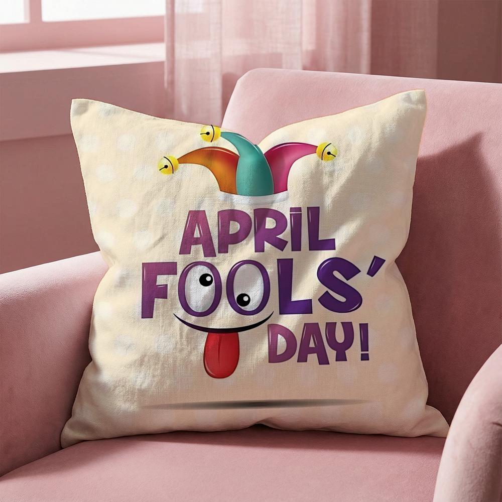 Holiday April Fools Day Cushion Cover MultiScene Pillow Cover for Home Car Reversible Soft Durable for Daily Use