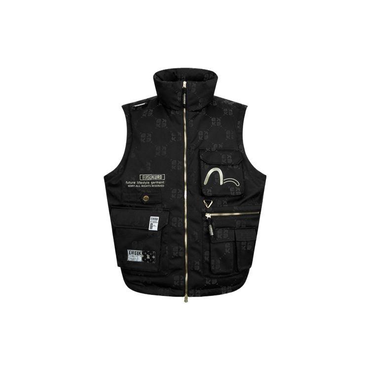 Evisu AW23 All Over Logo Jacquard Oversized Workwear Down Vest Men vests Black 2EAGNM3NV5104OSPL