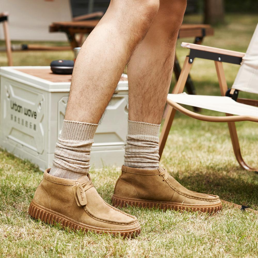 Clarks Двухслойная Коровья Кожа Амортизирующие Модные Ретро Трендовые Удобные Короткие Сапоги Мужские сапоги Желтые 261736637