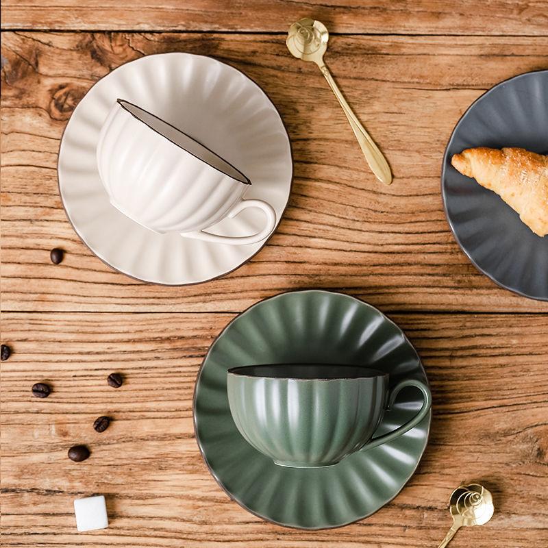 Nordic Style Solid Color Coffee Cup and Plate Two Piece Set Ceramic Cup Water Cup Flower Tea Cup Milk Cup