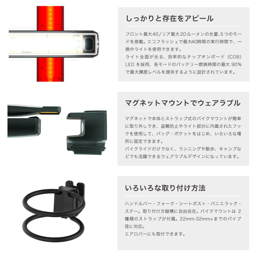 Велосипедные фонари KNOG Plus Передний 40 люмен Задний 20 люмен Мощные USB Идеально для велоспорта и активного отдыха Японский (Передняя пара) - Передняя, -